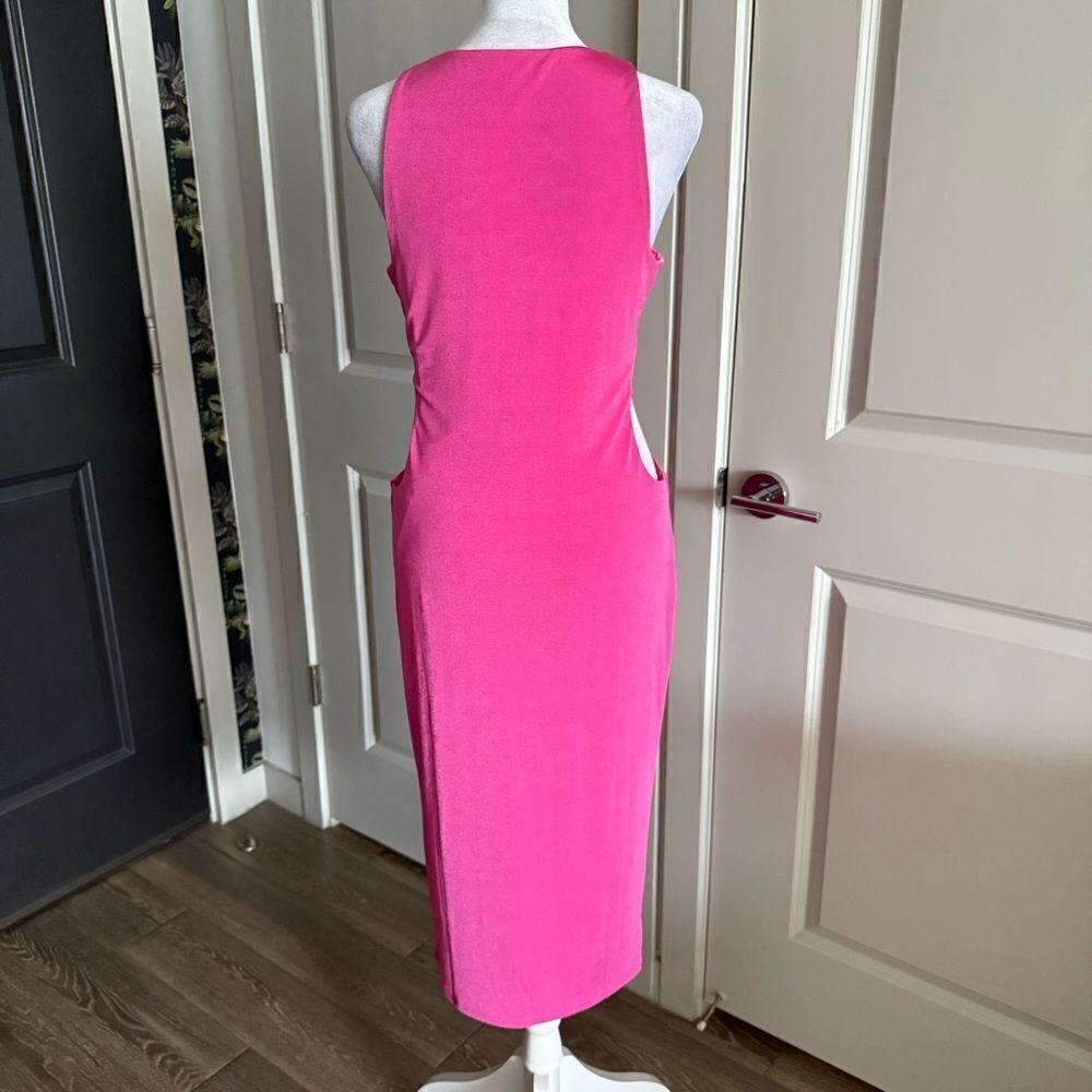 Bar III Barbiecore Pink Stretch Pencil Midi Dress with Cut Out Sides Size M - Picture 5 of 5